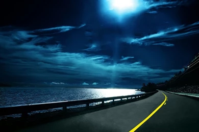 1920x1200 Moon Night Ocean & Road Desktop PC And Mac Wallpapers