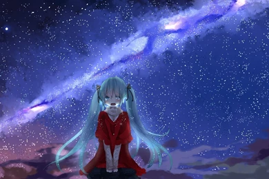 Vocaloid Blue Eyes Blue Hair Crying Hatsune Miku Night Sky Stars ...