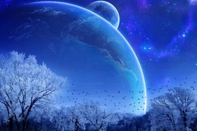 Wallpaper: Fantasy, Blue Sky, Cosmos, Space, Moon, Star, Trees ...