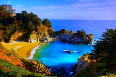 Waterfalls: COASTAL WATERFALLS Hills Rocky Coast Stones Beach ...