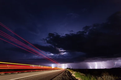 Night Sky Clouds Lightning Lightning Road Light Exposure Wallpapers ...