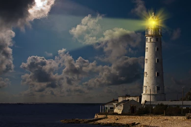 Lighthouses: Lighthouse Light Coast Clouds Sky Evening Sea Full HD ...