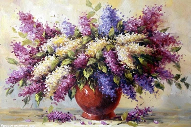 STILL LIFE PAINTING OF LILACS WALLPAPER   (