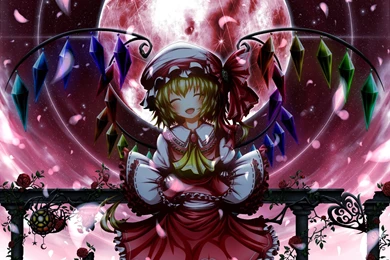 Blonde Hair Dress Flandre Scarlet Flowers Moon Touhou Ugume Wings ...