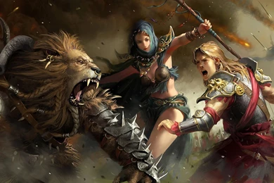 Two Warriors Fighting With A Worgen