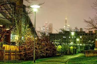 Street Lights Lawn House Building iPad Wallpapers Download