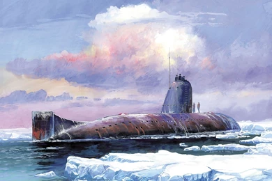Ice, Military, Soviet, Submarine, Artwork, North Pole :: Wallpapers
