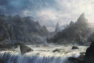 Waterfall Near The Castle Wallpapers   Fantasy Wallpapers