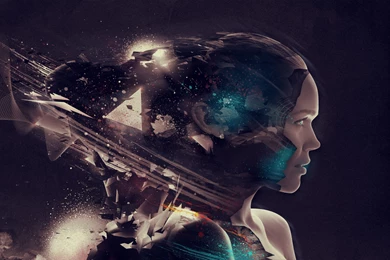 Download Wallpapers 3840x2400 Face, Girl, Profile, Color, Triangle ...