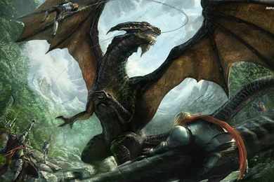 Warriors Against A Dragon Wallpapers   Fantasy Wallpapers