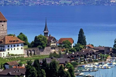 Download Wallpapers 3840x1200 Switzerland, City, Height, River ...