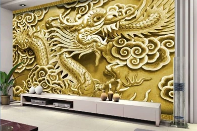 3D View Custom Wall Mural Woodcut Dragon Photo Wallpapers Penthouse ...
