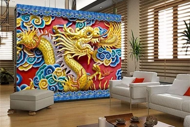 3D View Custom Wall Mural Woodcut Dragon Photo Wallpapers Penthouse ...