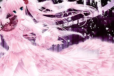 Download Wallpapers 1920x1200 Anime, Girl, Hair, Fan, Pink, Fence ...