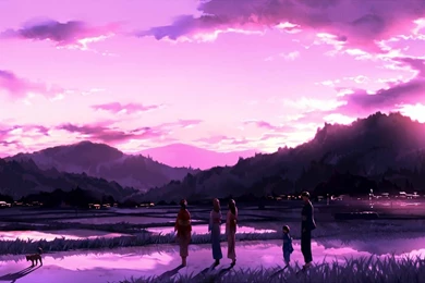 Original Anime Landscape Sunset Sky Cloud Beautiful Pink Group ...