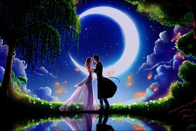 Dream Wedding,moonlight Kiss Hd Wallpaper Backgrounds 1366x768 ...