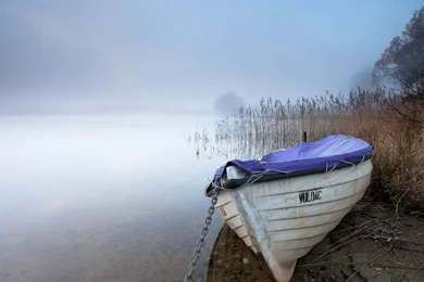Fishing Boat On A Foggy Lake Wallpapers   Photography Wallpapers ...