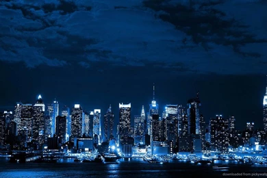 Download 1024x600 Blue Neon Cityscape Wallpapers