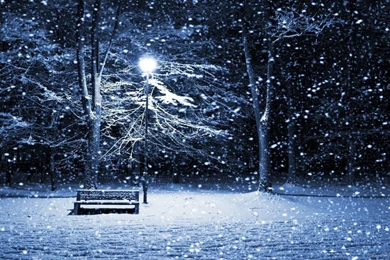 Download 1920x1080 Winter Street With Bench And Lamp Post Wallpapers