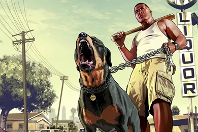 HD GTA 5 Franklin With A Rottweiler Wallpapers