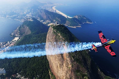 Landscape, Red Bull, Airplane, Contrails Wallpapers HD