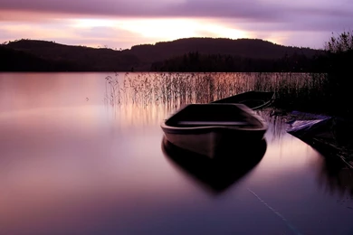 Boat On A Purple Lit Lake Wallpapers   Free Wide HD Wallpapers