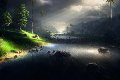 Atmosphere Clouds Grass Green Light Wallpapers