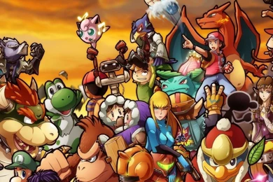 Ash, Bowser, Luigi, Donkeykong, Link, Charizard, Diddikon ...