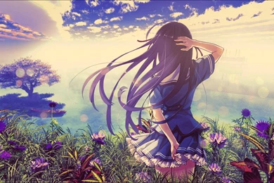 Earth Anime Beautiful Anime Girl Flower Long Hair Sunshine ...