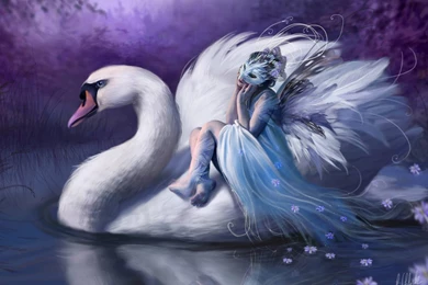 Beautiful Fairy In Purple With A Swan   Fairy Wallpapers