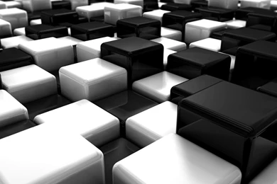 3D View, Black, White, Blocks, Linux, Ubuntu, Cubes :: Wallpapers