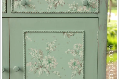 Wallpapered Linen Press Dresser.
