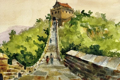 Great Wall China Scenery Painting Art Artwork Landscape Wide ...