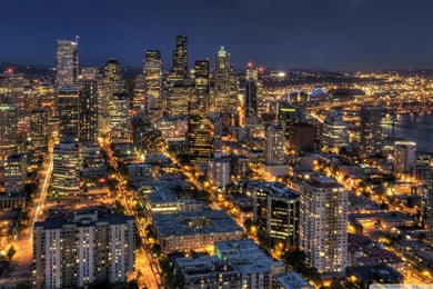 Seattle At Night From The Space Needle HDR HD Desktop Wallpapers ...