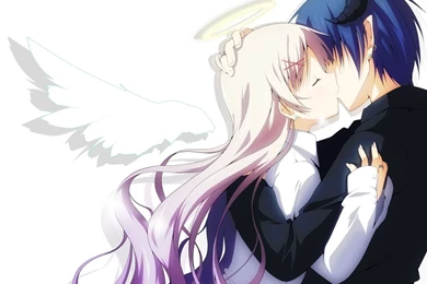 Download Wallpapers 1600x1200 Wings, Boy, Girl, Kiss, Angel ...