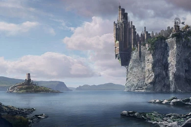 Ocean Castles Cliffs Fantasy Art Towns Artwork Wallpapers ...