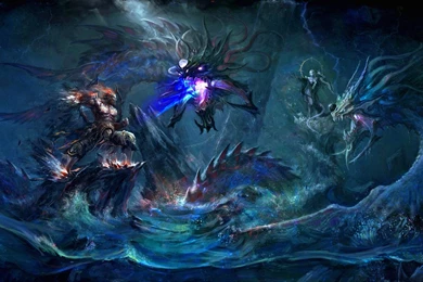 Dark, Fantasy, Warrior, Dragon, Women, Ocean, Magic :: Wallpapers