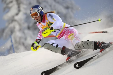 Download Wallpapers 2560x1440 Lindsey Vonn, Skiing, Descent, Stick ...