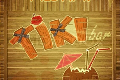 Vintage Hawaiian Postcard   Retro Design Tiki Bar Menu On Wooden ...