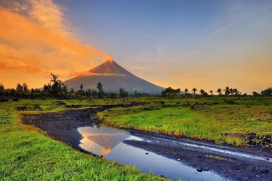 Landscape, Volcano, Stream, Smoke, Philippines Wallpapers HD