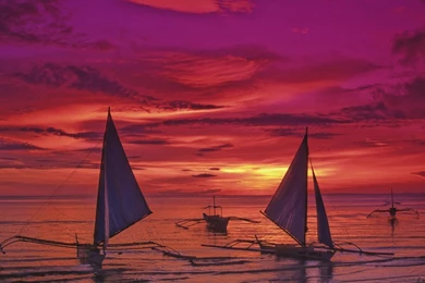 SAILBOATS IN A WONDERFUL SUNSET IN THE PHILIPPINES WALLPAPER ...