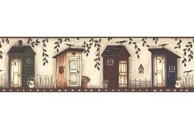Off White Country Outhouse   Brewster Wallpapers Borders