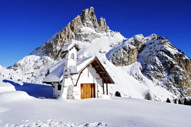 Snow Mountains House Sky Blue Sunny Landscapes Nature Winter High ...