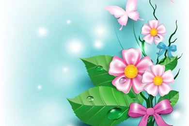 Flowers And Butterflies With Bow Backgrounds Vector 02   Vector ...