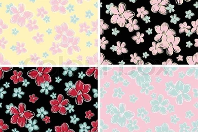 Vintage Floral Backgrounds Set, Retro Seamless Patterns, Beautiful ...