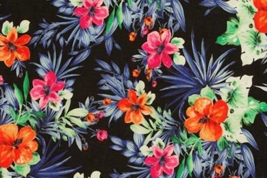 Cotton Lawn Fabric   Tropical Print On Black
