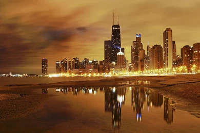 Download Wallpapers 2560x1440 Chicago, Lights, City, Night, Beach ...