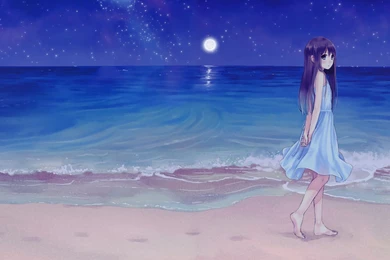 Girl Beach Night Anime Wallpapers HD
