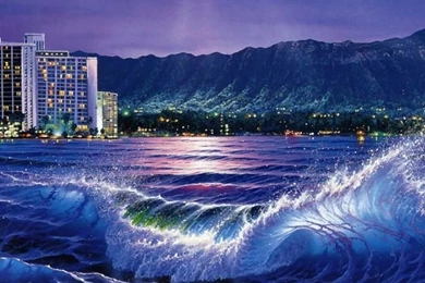 Download Wallpapers 750x1334 Sea, Waves, City, Night, Beach, Moon ...