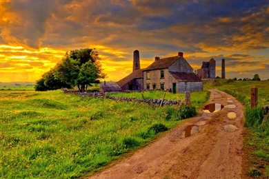 Grass House Road Scenic Skies Mac Wallpapers Download